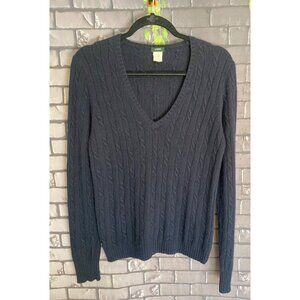 Vintage J.Crew Navy Blue Wool And Cashmere Blend V Neck Cable Knit Sweater L